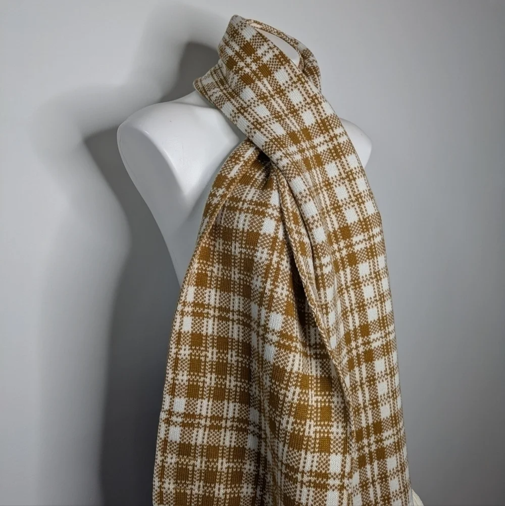 NWT Timberland white tan plaid fall winter scarf OS